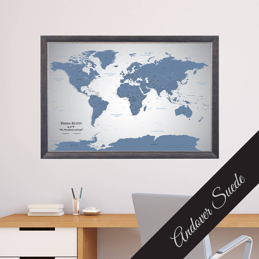 Blue Ice Canvas map in Premium Andover Suede Frame