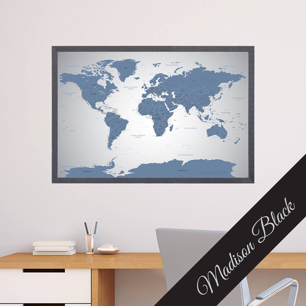 Blue Ice Canvas map in Premium Madison Black Frame