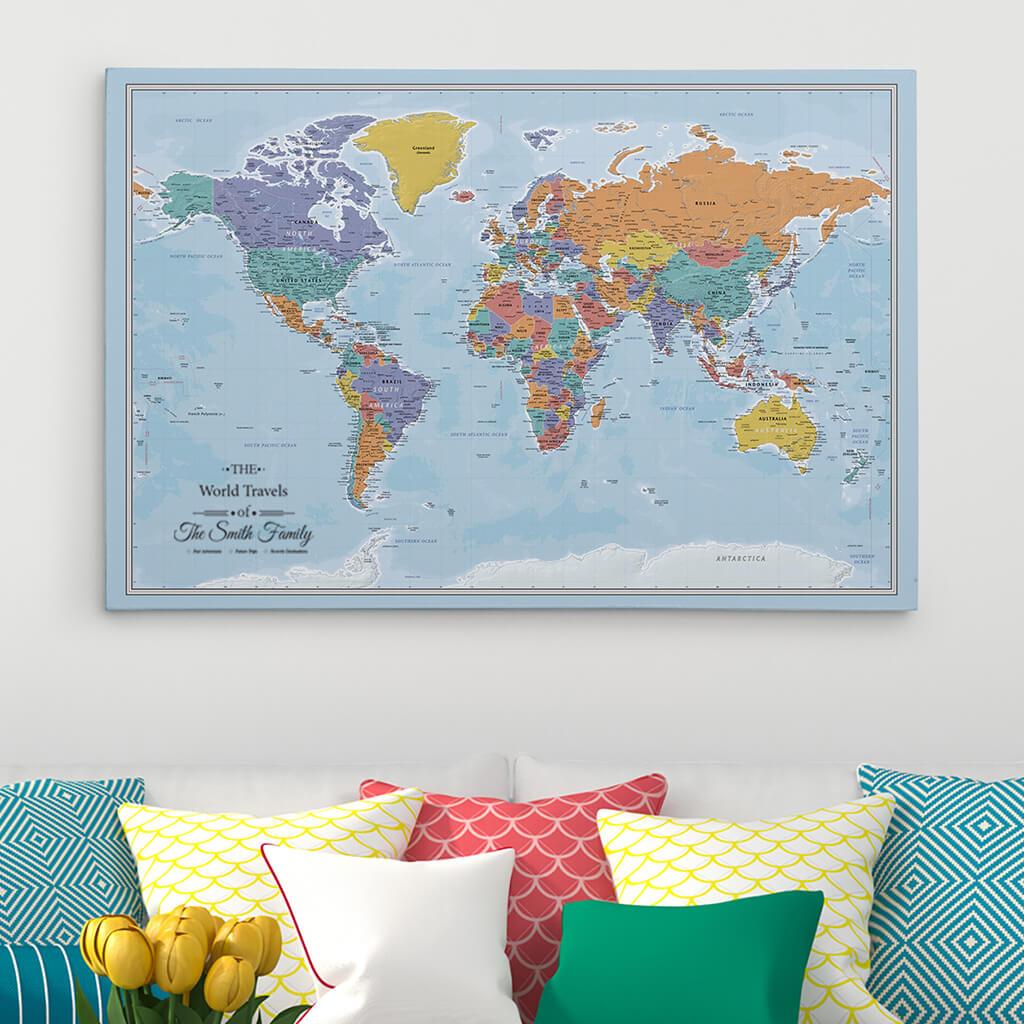 Push pin world map wall art with pins World map canvas World map Push Pin World map print wall art Custom map gift travel shops map personalized