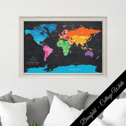 Framed Canvas Bright Night Push Pin Map - Premium Brimfield White Frame