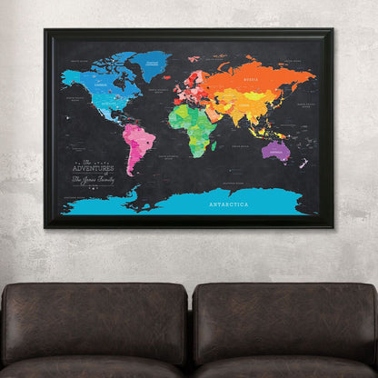 Framed Canvas Bright Night Push Pin Map Black Frame