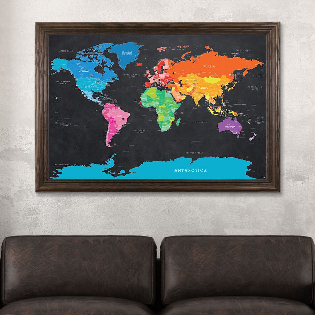 Brown Map Of The World Canvas Wall Art Colorful Push Pin World outlet Map Multi Panel Print Wall Hanging Decor Travel Map for Living Room Decor