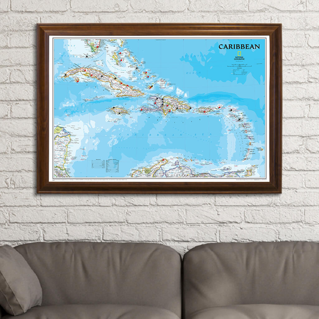 Canvas - Classic Caribbean Travel Map with Pins