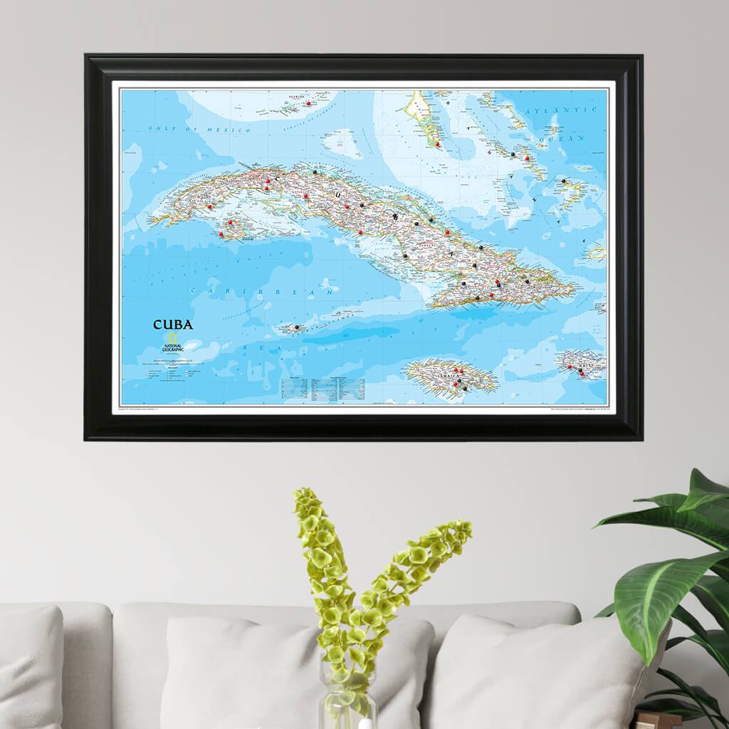 Classic Cuba Push Pin Travel Map in Black Frame