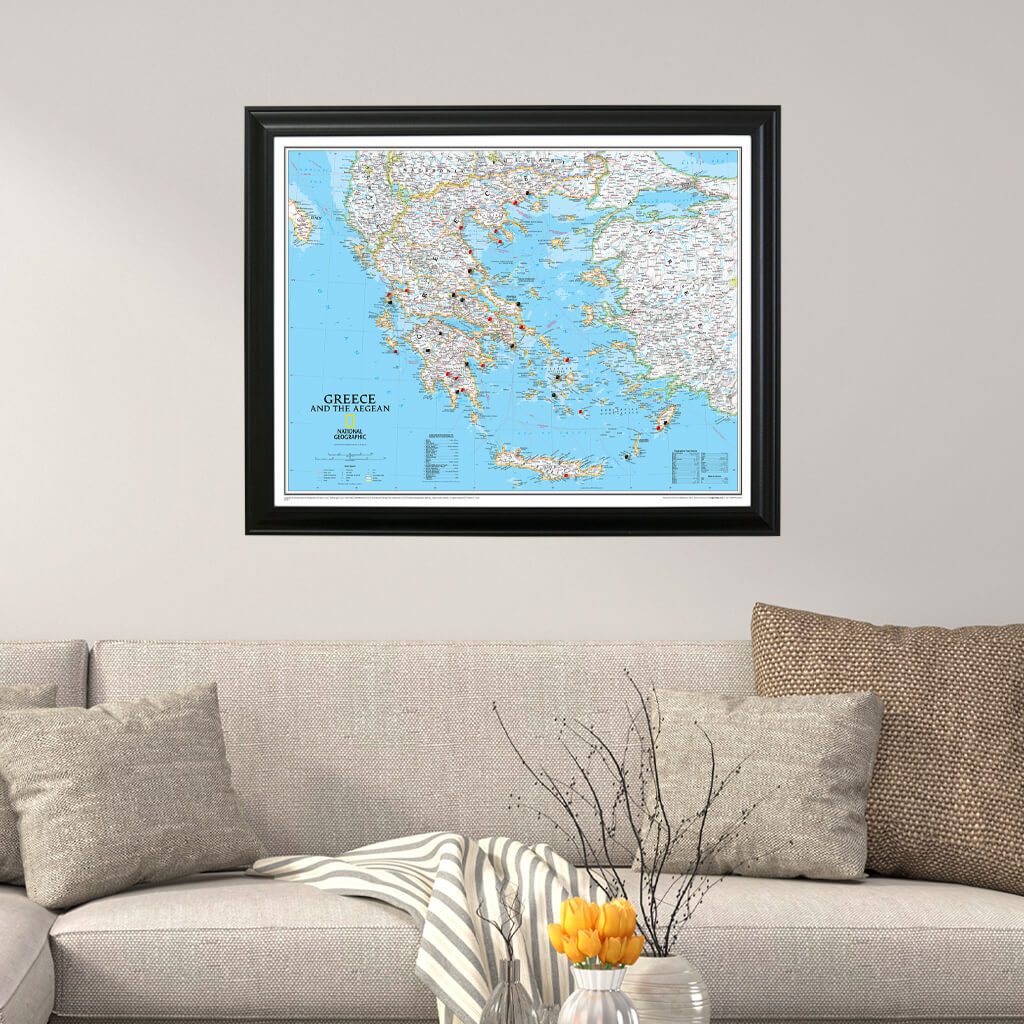 Push Pin Travel Maps Classic Greece in Black Frame