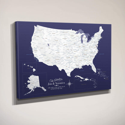 Side View of Gallery Wrapped Canvas Navy Explorers USA & Caribbean Map