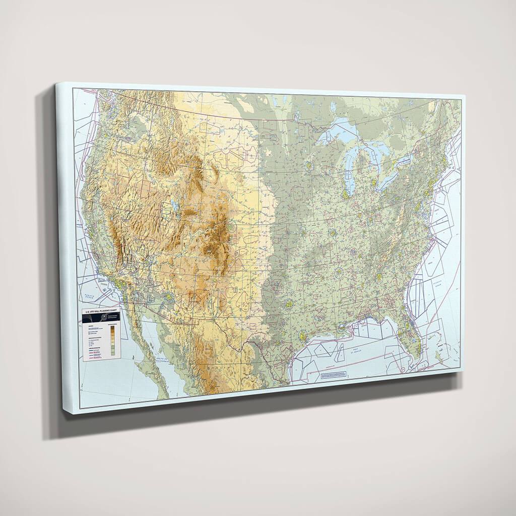 Gallery Wrapped Canvas VFR USA Pilot's Map Side View