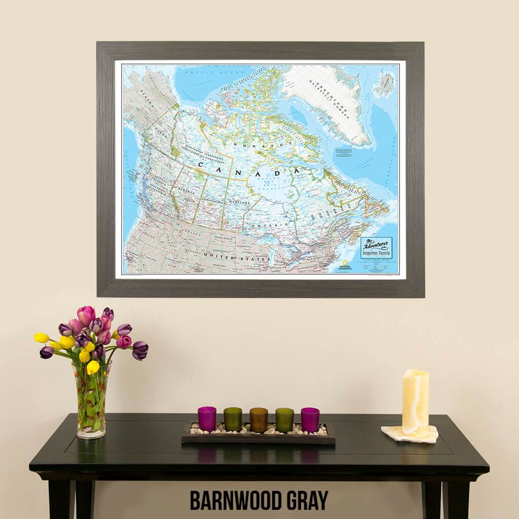 Canvas Classic Canada National Geographic Push Pin Wall Map barnwood gray frame