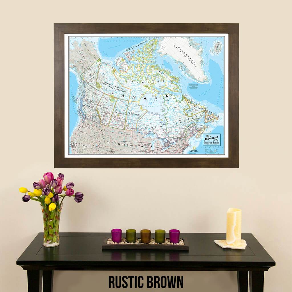 Canvas Classic Canada Push Pin pin board wall Map with map markers in contemporary rustic brown frame