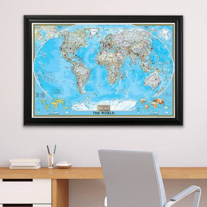 Classic World Push Pin Travel Map with Pins in Black Frame