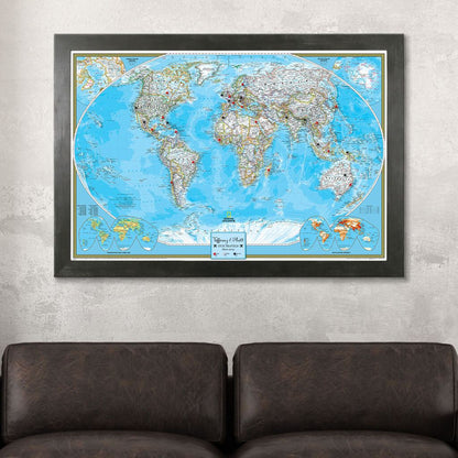 Canvas Classic World Push Pin Travel Map Rustic Black Frame