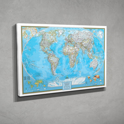 Side View Gallery Wrap Classic World Push Pin Travel Map