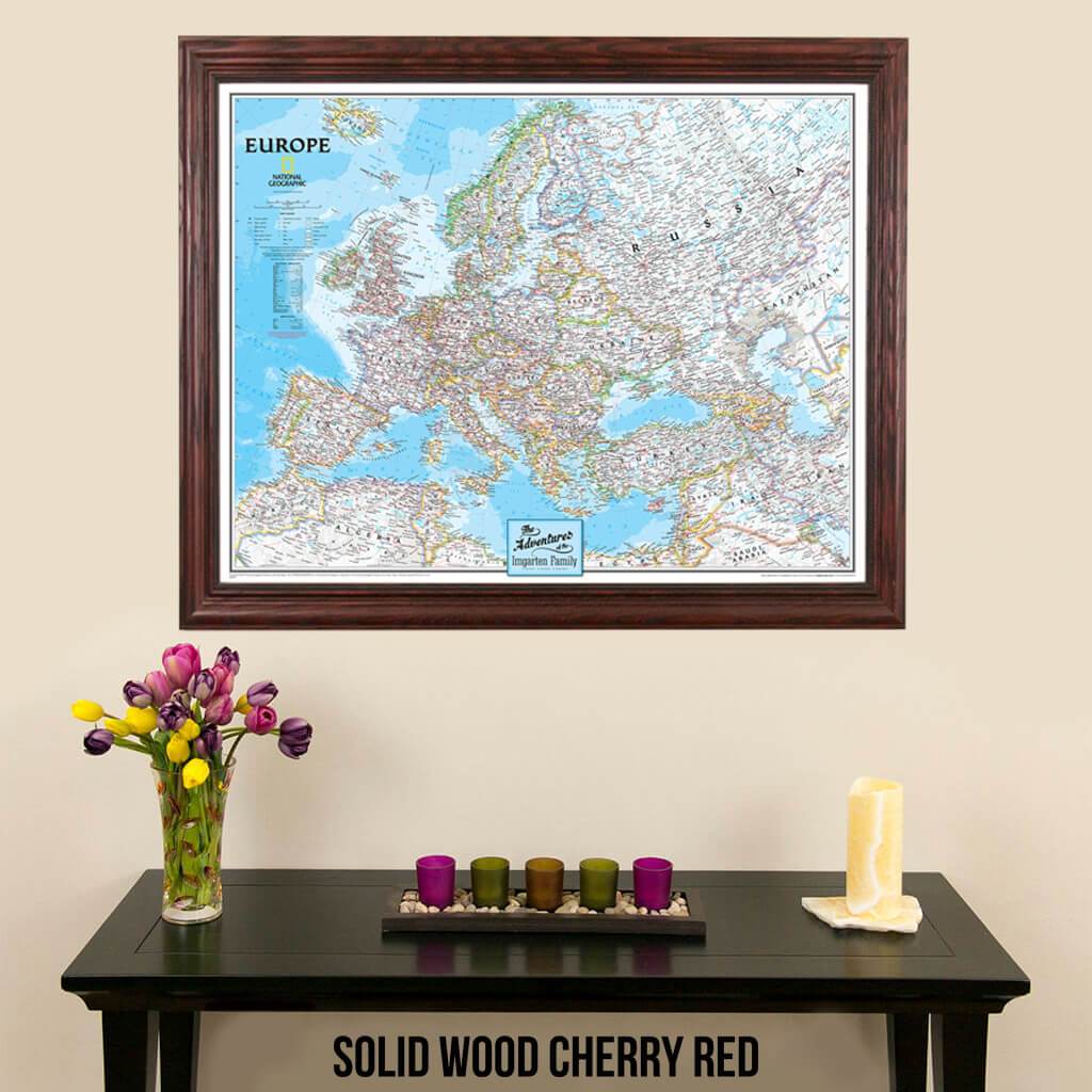 Canvas Classic Europe Push Pin Travel Map with map tacks solid wood cherry frame