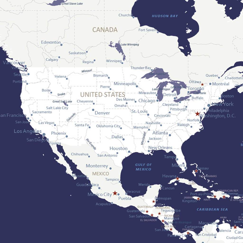 Closeup of the USA on the Navy Explorers World Map