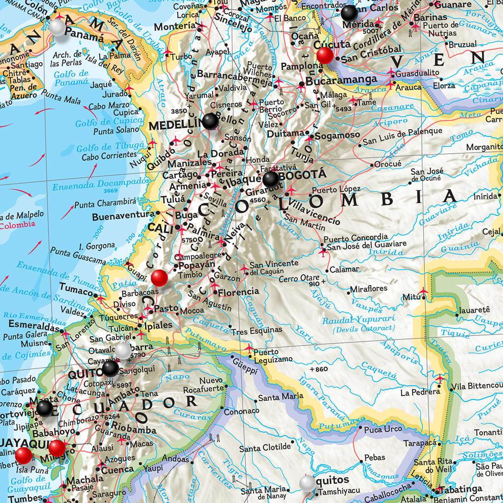 Closeup of South America Classic Map