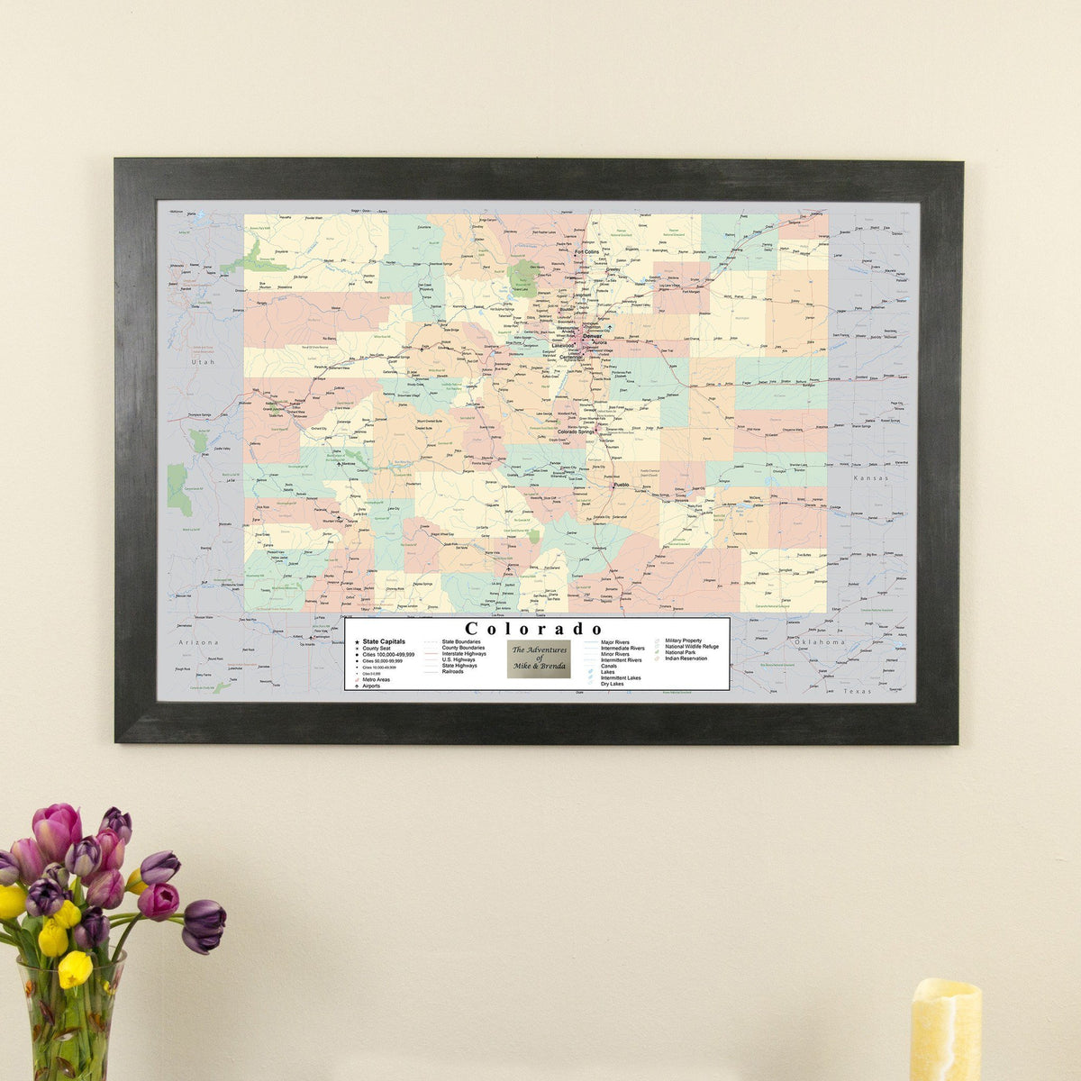 Colorado Push Pin Travel Map in Rustic Black Frame