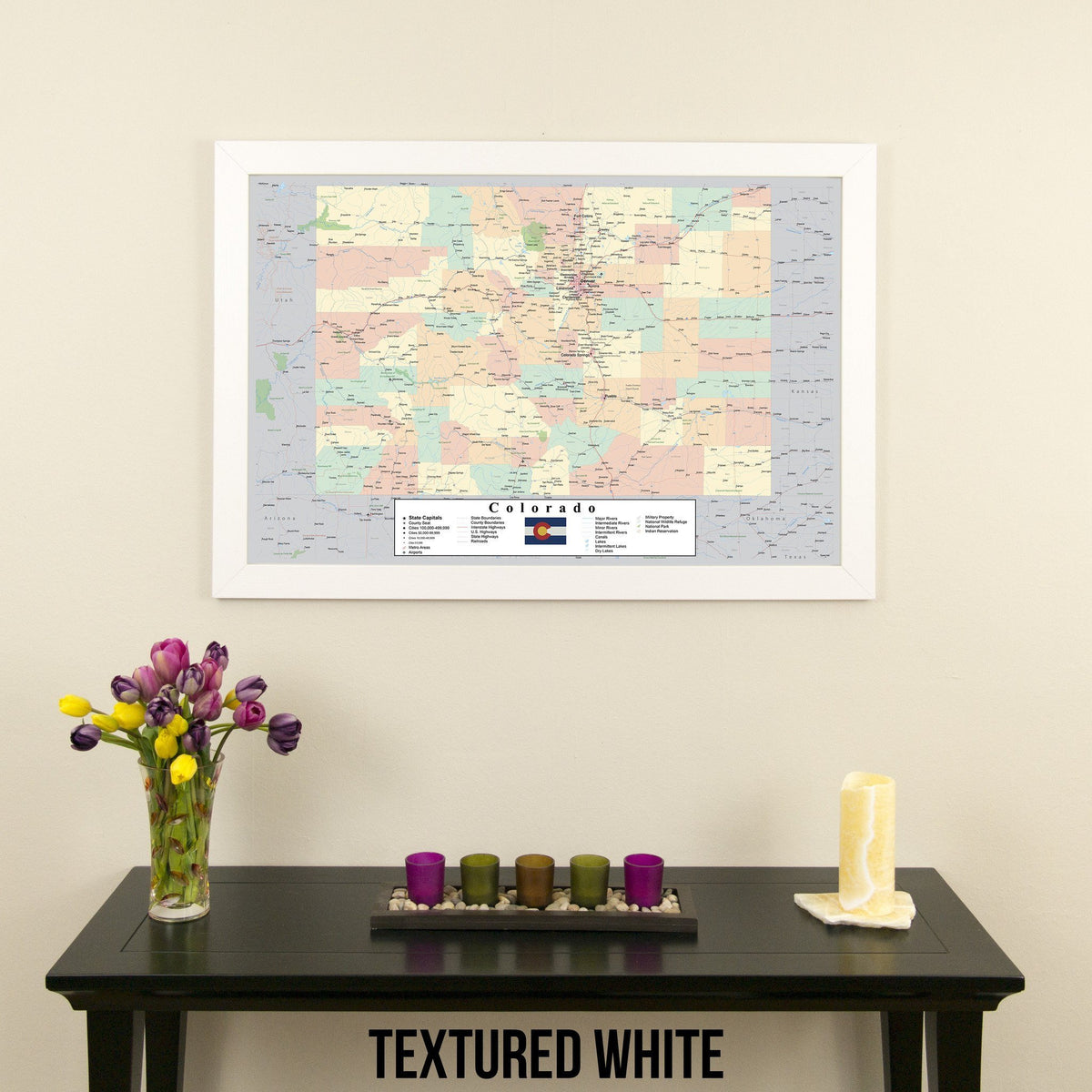 Colorado Push Pin Travel Map in Textured White Frame