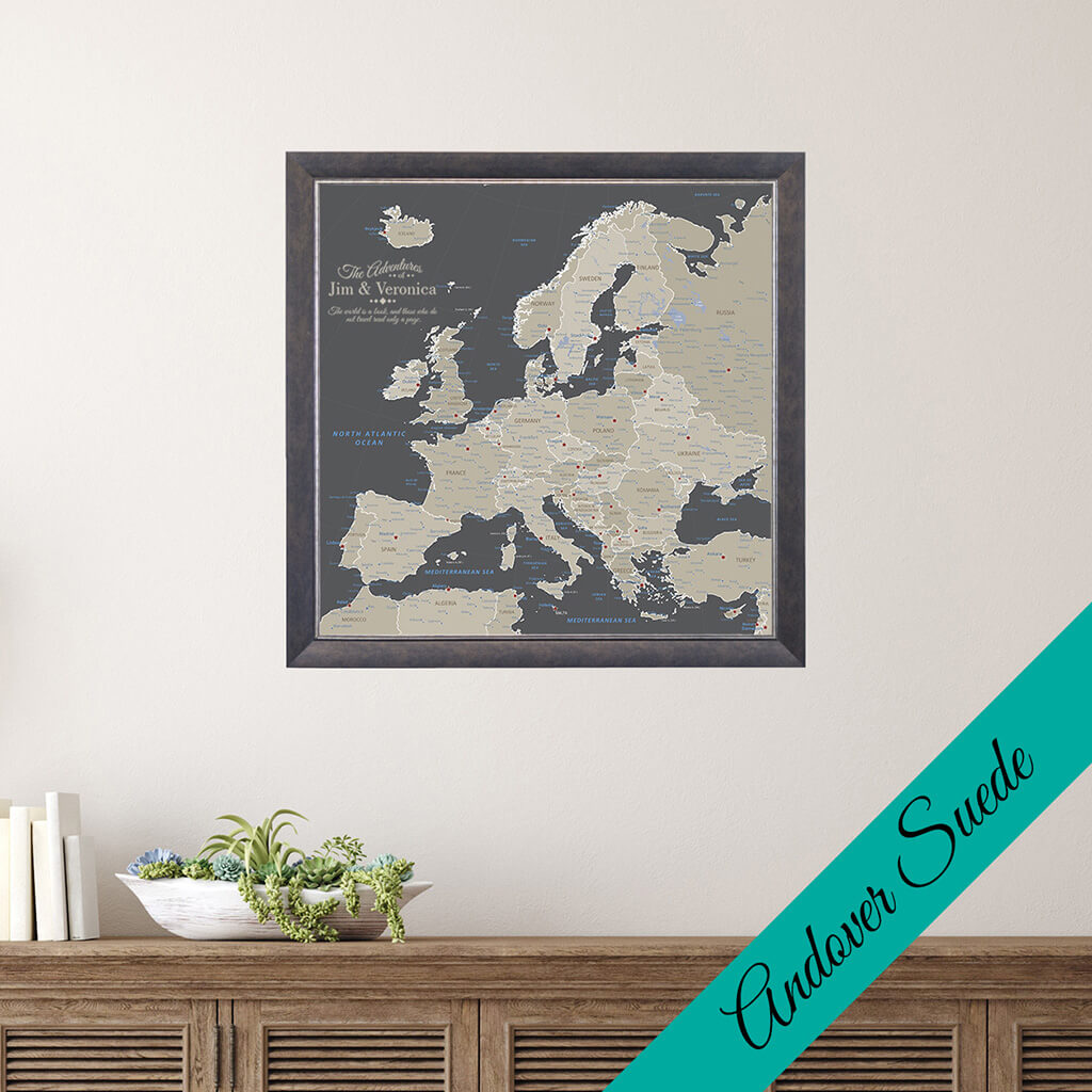 Canvas - Earth Toned Europe Travel Map with Pins - Square