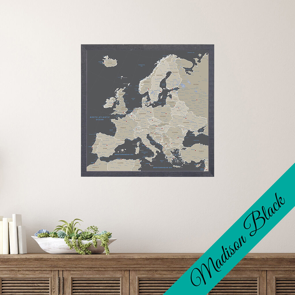 Canvas - Earth Toned Europe Travel Map with Pins - Square