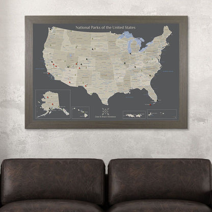 Canvas Earth Toned National Parks of the USA in Barnwood Gray Frame