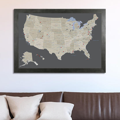 Earth Toned USA Travel Map in Rustic Black Frame