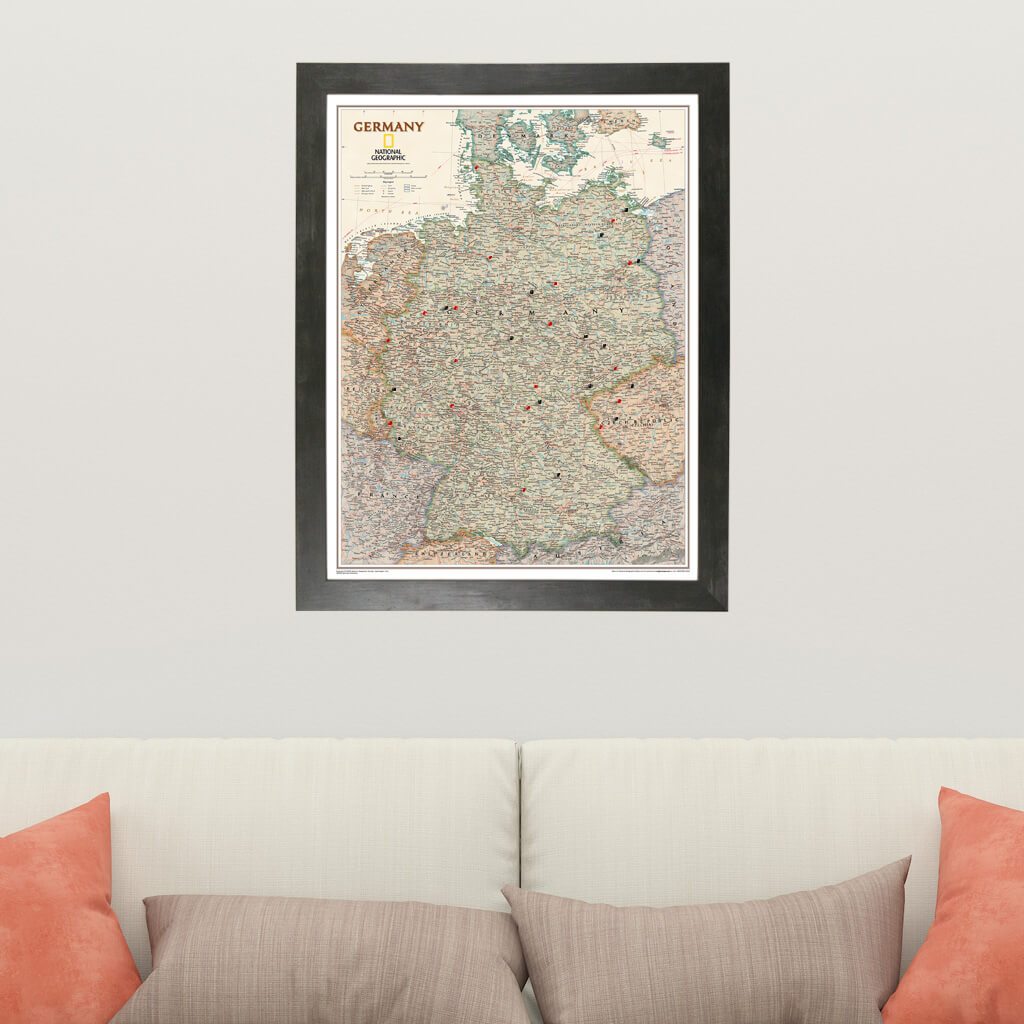 Executive Germany Push Pin Travel Map in Rustic Black Frame