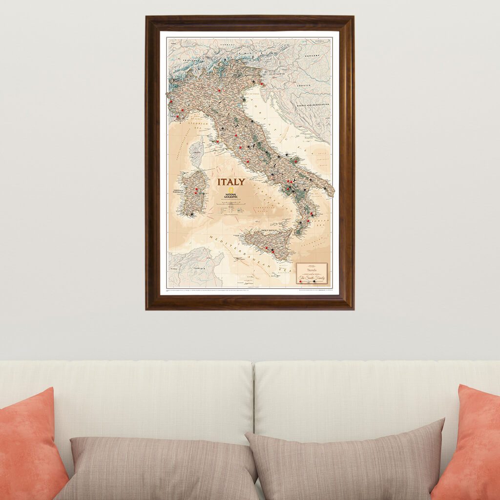 Canvas Executive Italy Travel Map in Brown Frame