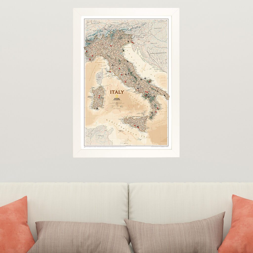 Canvas Executive Italy Travel Map in Textured White Frame