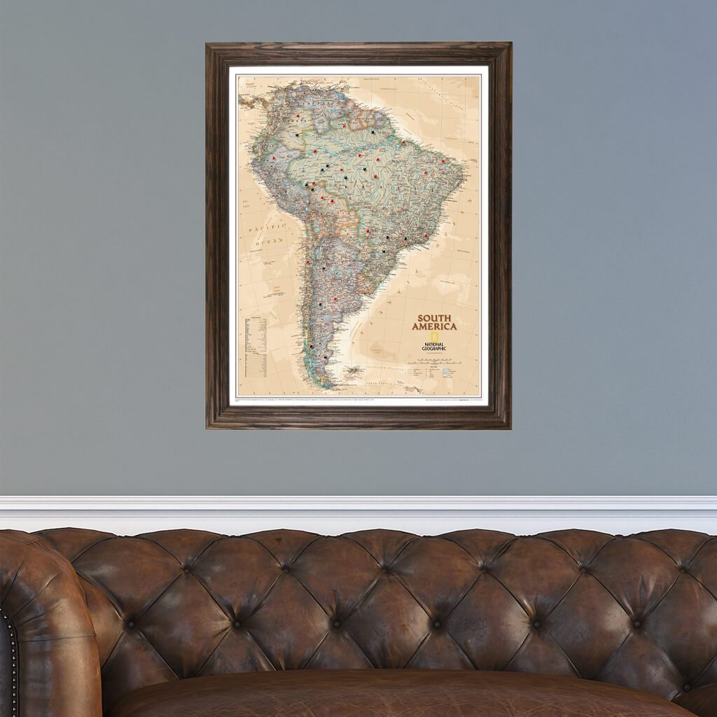 Canvas - Executive South America Travel Map with Pins