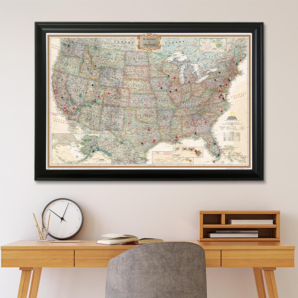 Executive USA Pin Map in Black Frame