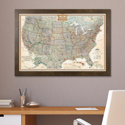 Canvas Executive USA Push Pin Travel Map in Rustic Brown Frame