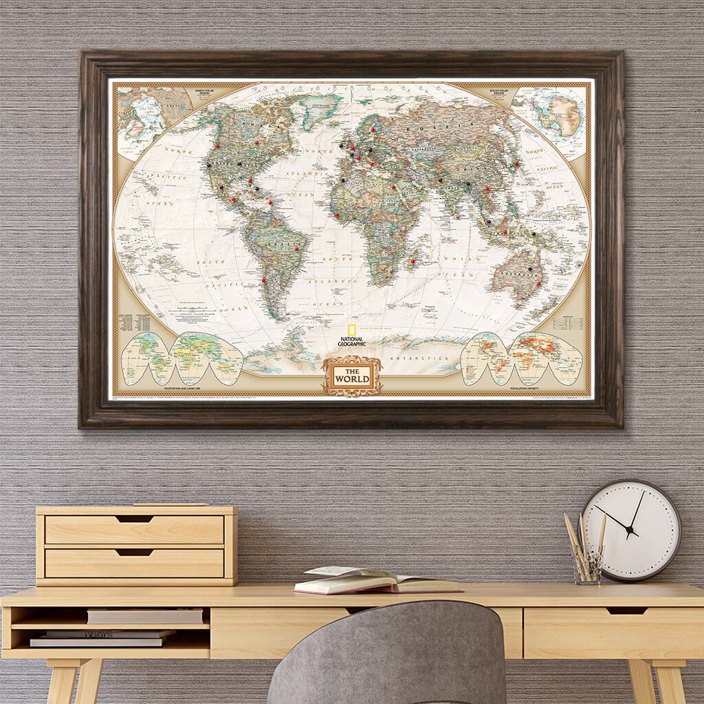 Push pin world map deals print - Unique design travel map poster - Personalization and Various sizes