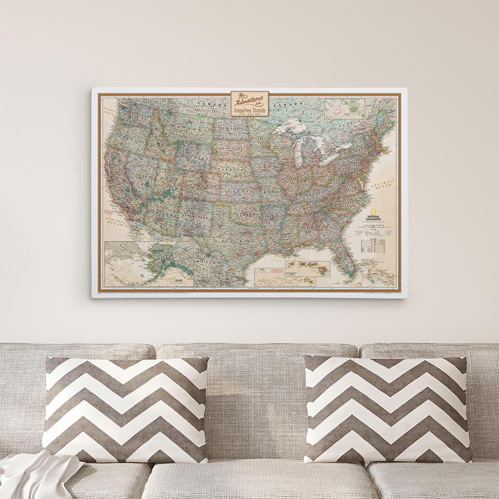 24x36 Gallery Wrapped Executive USA Push Pin Travel Map