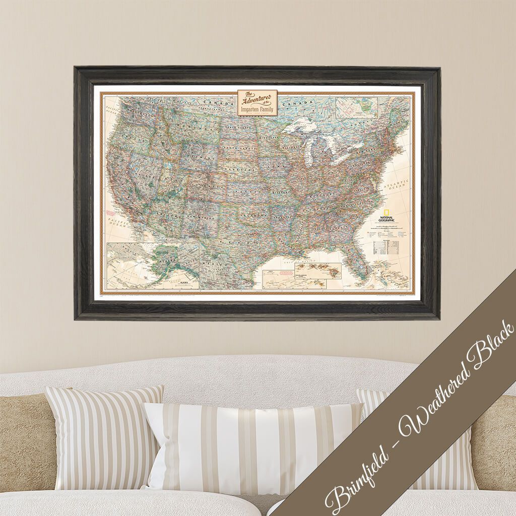 Canvas Executive USA Push Pin Travel Map in Premium Brimfield Black  Frame