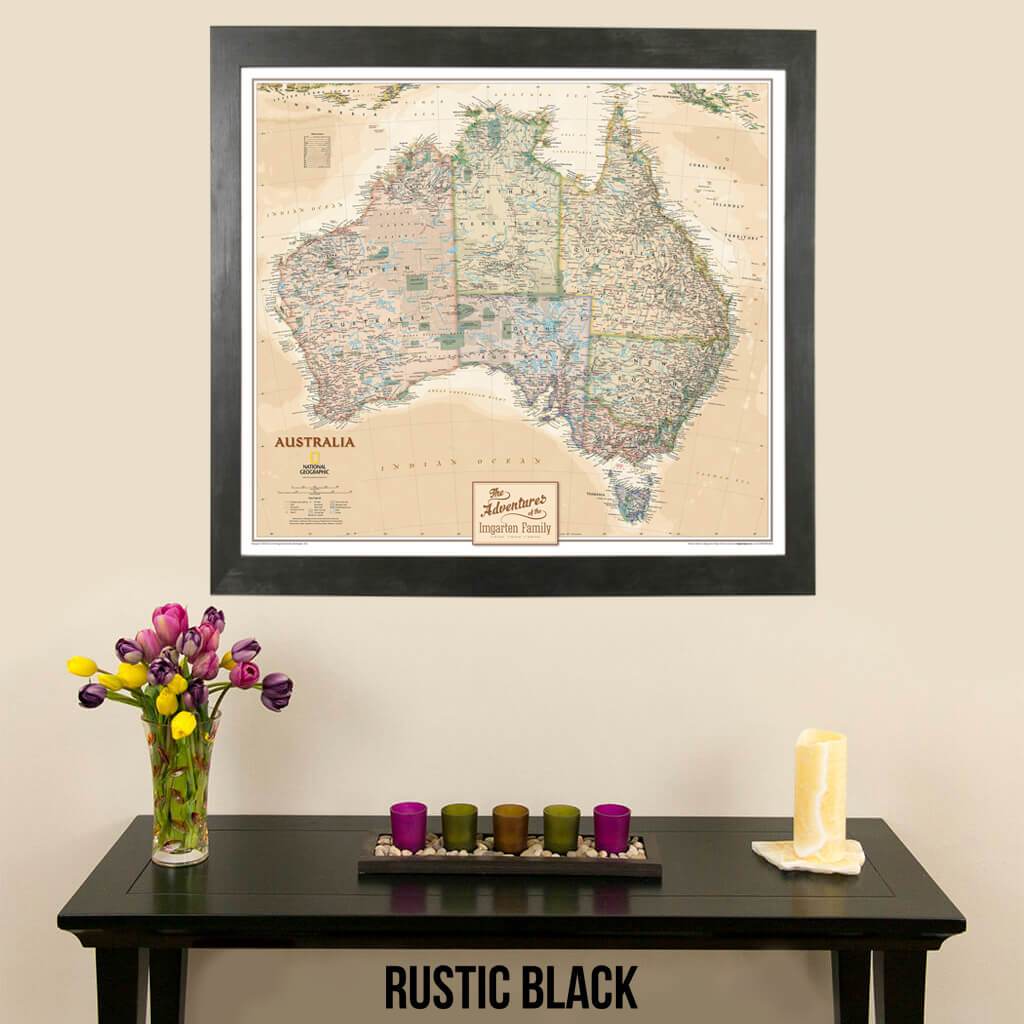 Canvas Executive Australia Push Pin Travel Map with push pins in rustic black frame