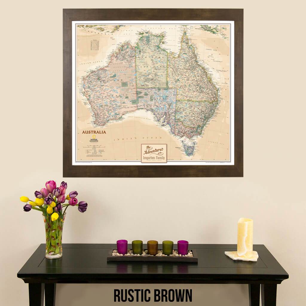 Canvas Executive Australia pinnable wall map in rustic brown frame