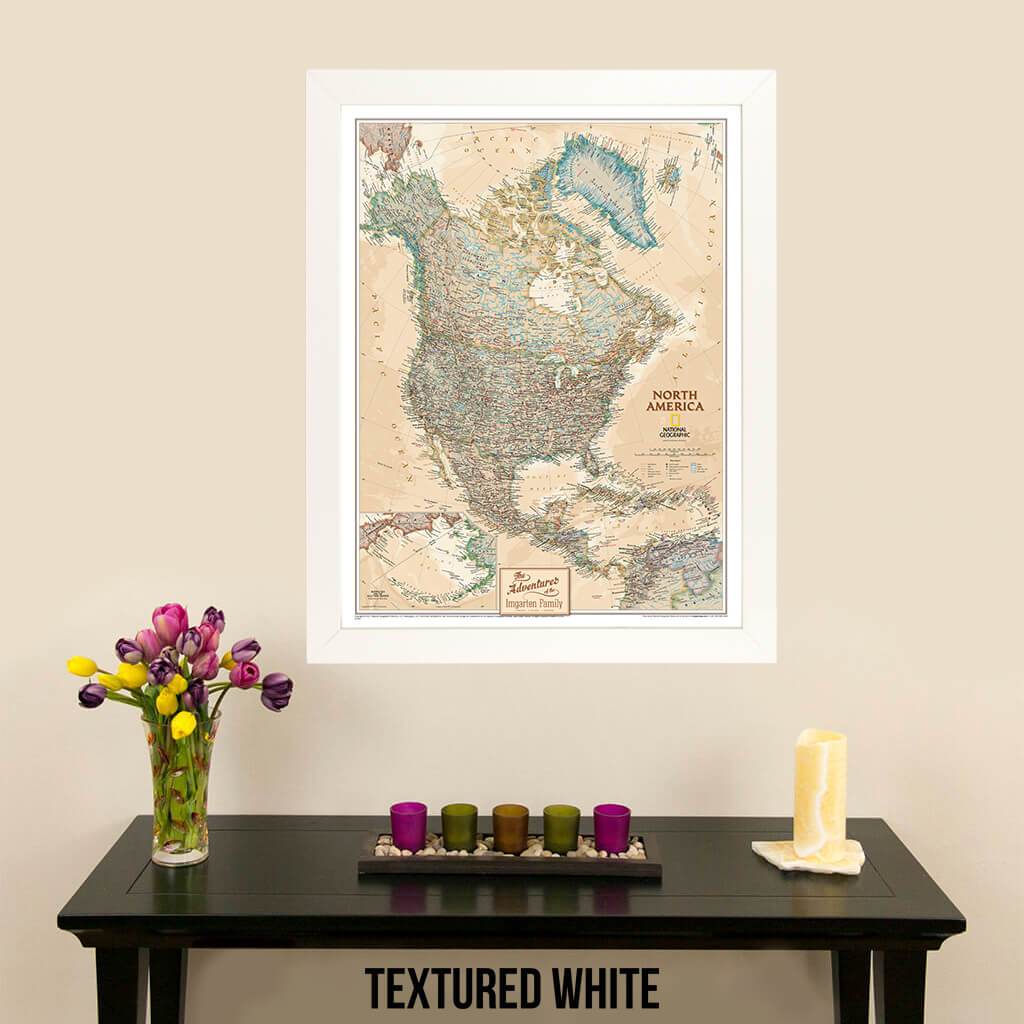 Canvas Executive North America Push Pin Travel Map Designer Textured White Frame