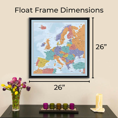 Finished Size of 26" X 26" Of Gallery Wrapped Map withFloat Frame