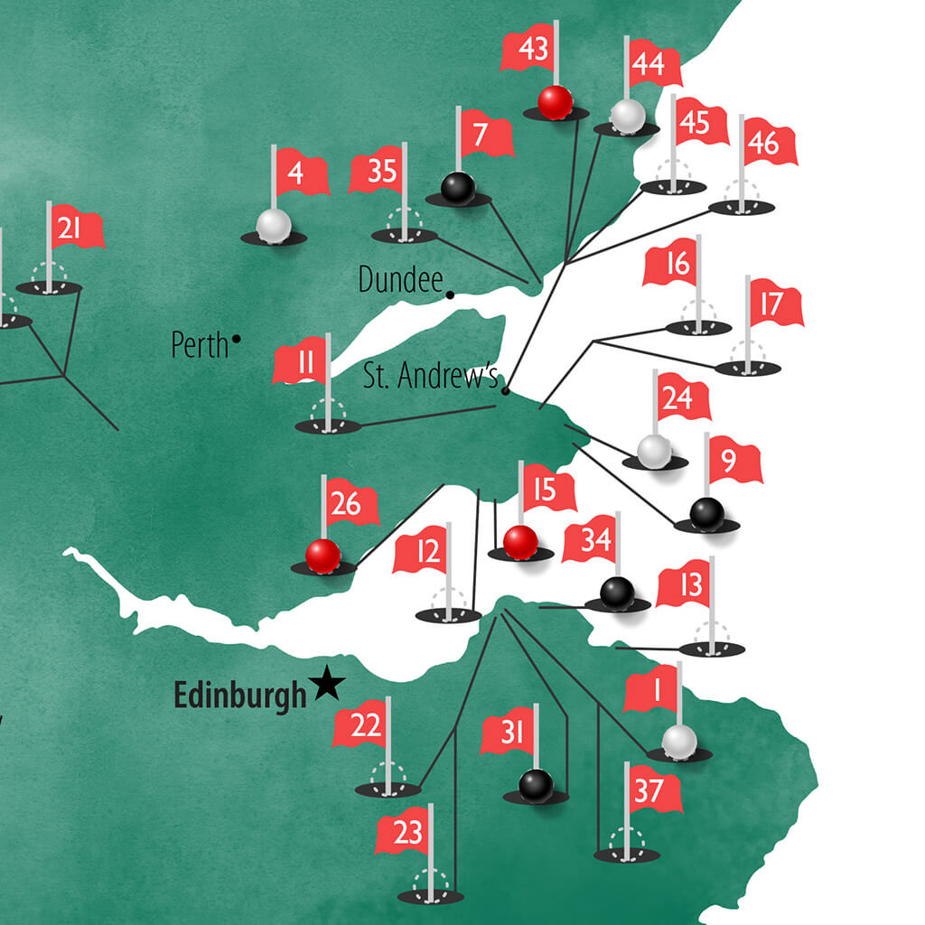 Top Golf Courses of Scotland Map closeup