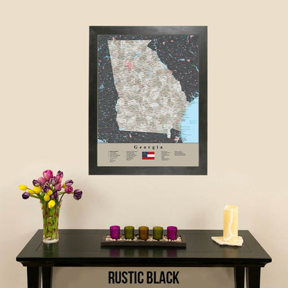 Earth Toned Georgia State Travel Map Rustic Black Frame