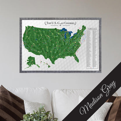 Canvas Golf Push Pin Travel Map in Premium Madison Gray Frame