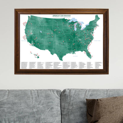 America's Top 100 Public Golf Courses Wall Map in Brown Frame