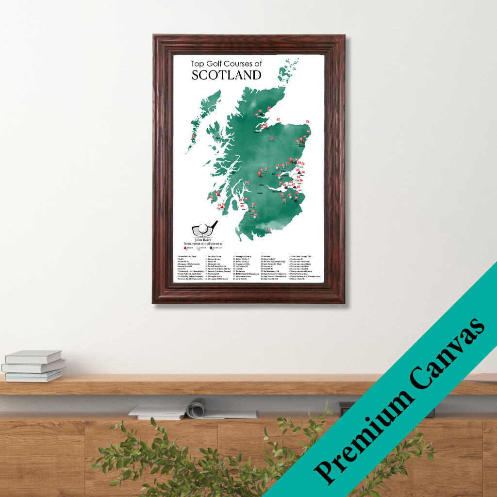 Top Golf Courses of Scotland Push Pin Map on Canvas