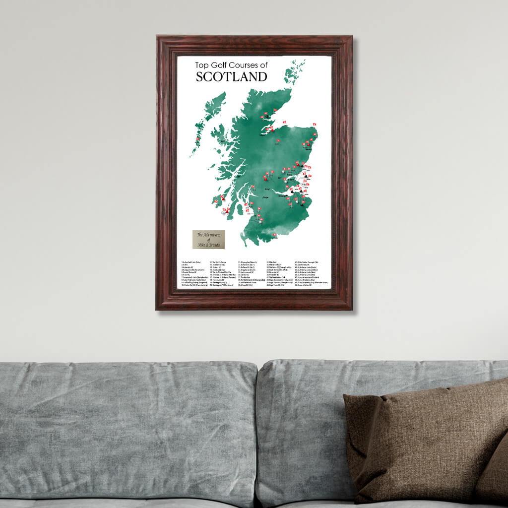 Top Golf Courses of Scotland Push Pin Wall Map with Pins