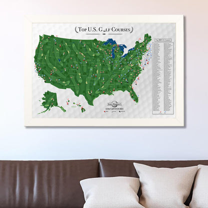 Canvas Golf Course Map in Textured White Frame