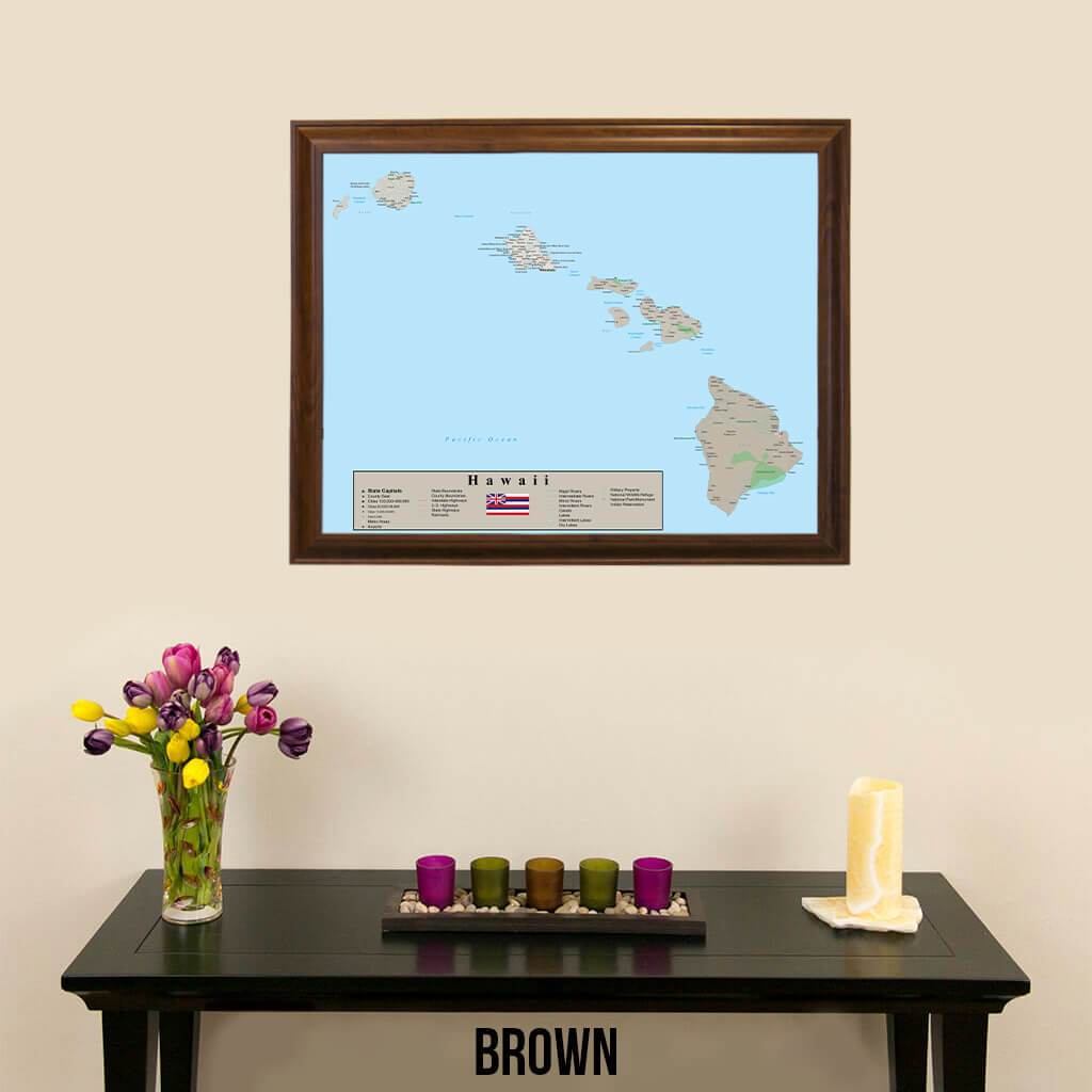 Earth Toned Hawaii State Travel Map Brown Frame