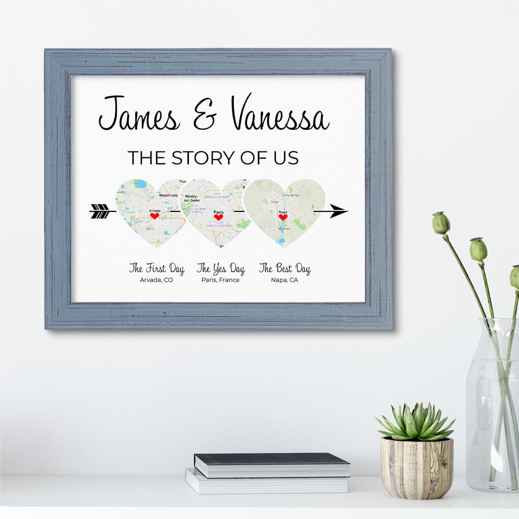 The Story of Us Couples Wall Art in Carnival Gray Real Wood Frame
