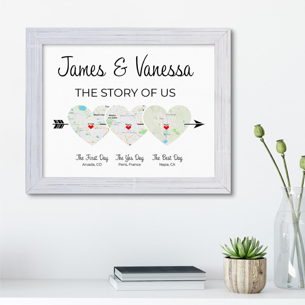 The Story of Us Couples Wall Art in Carnival White Real Wood Frame