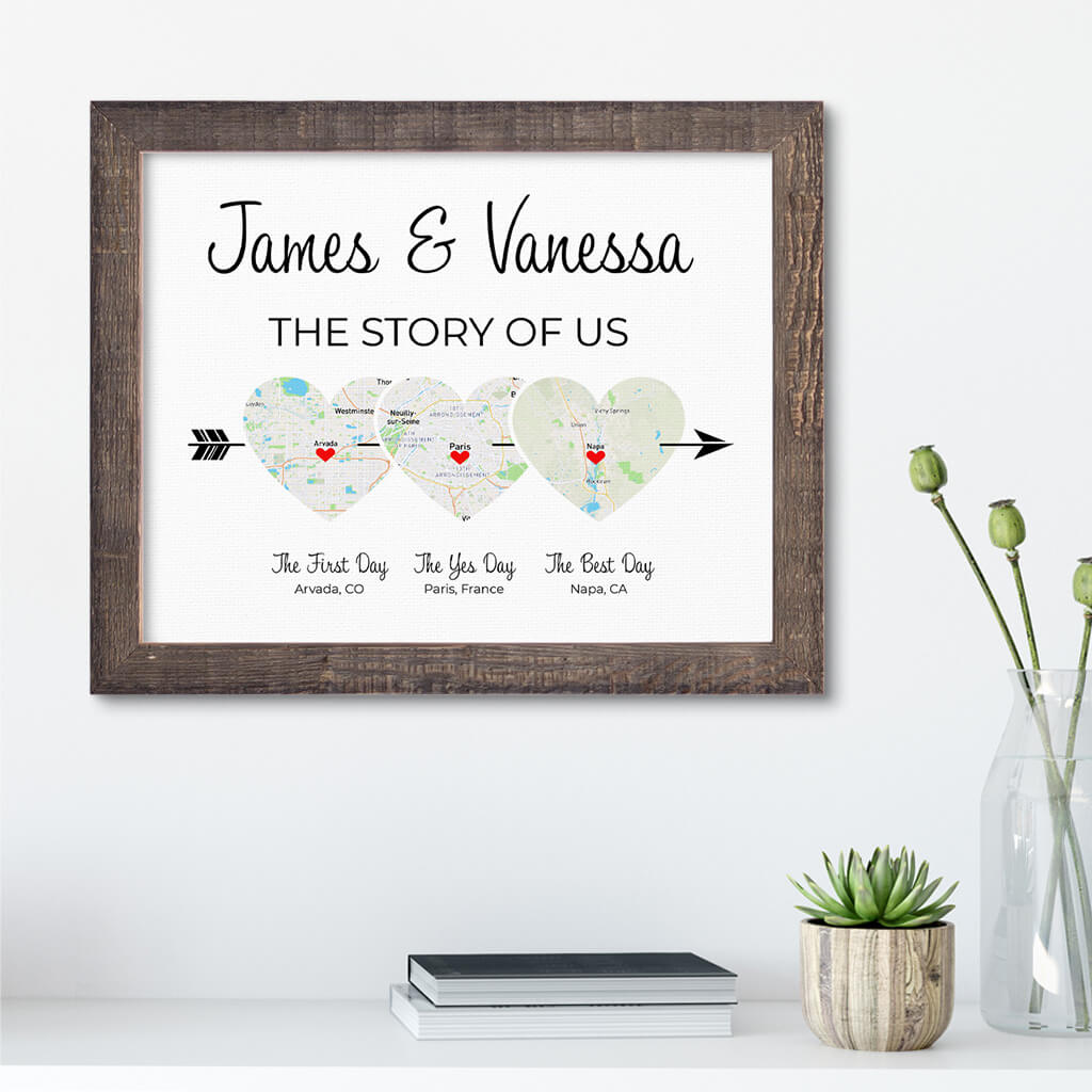 The Story of Us Couples Wall Art in Madison Natural Brown Solid Wood Frame