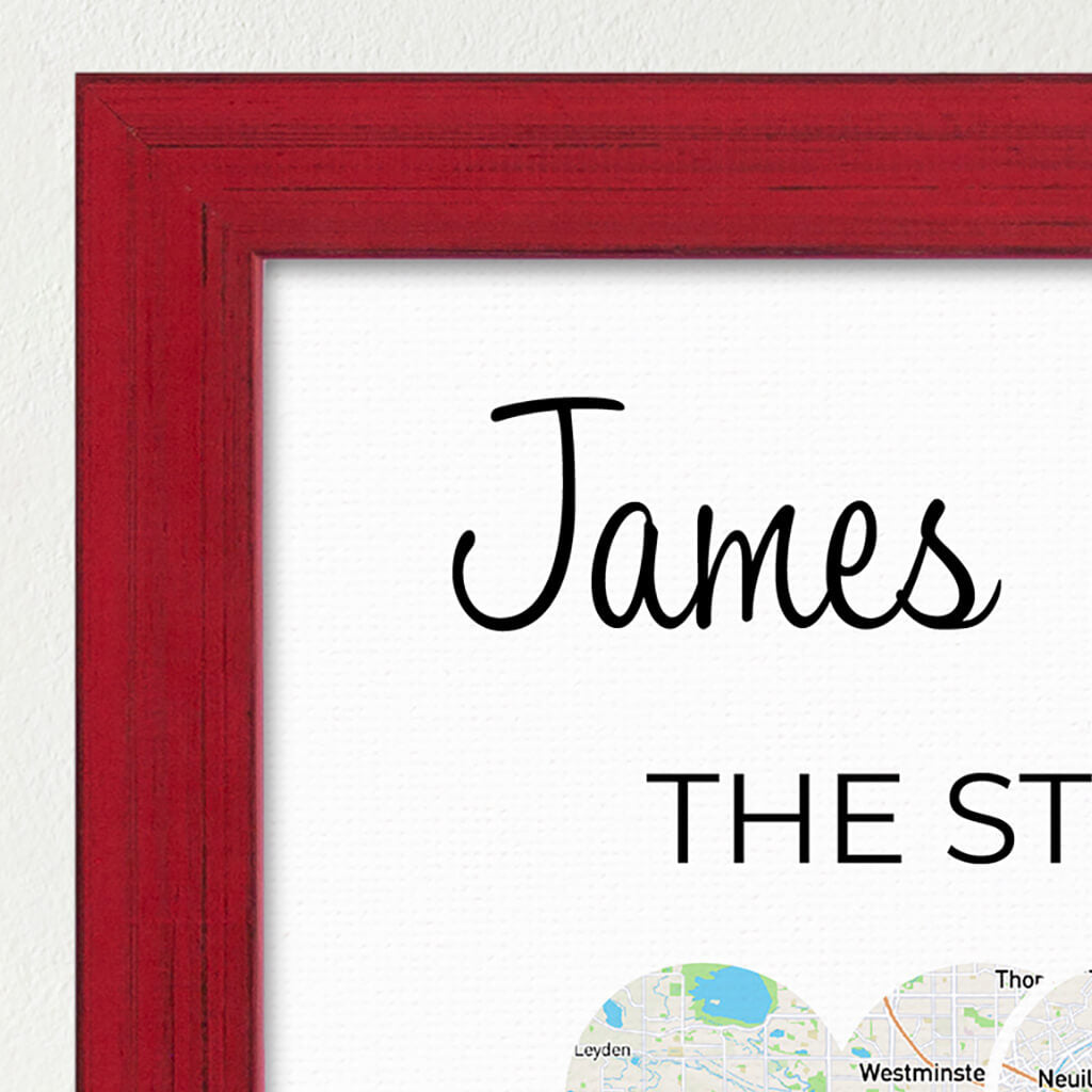 Closeup of Framed Canvas Map Art for Couples